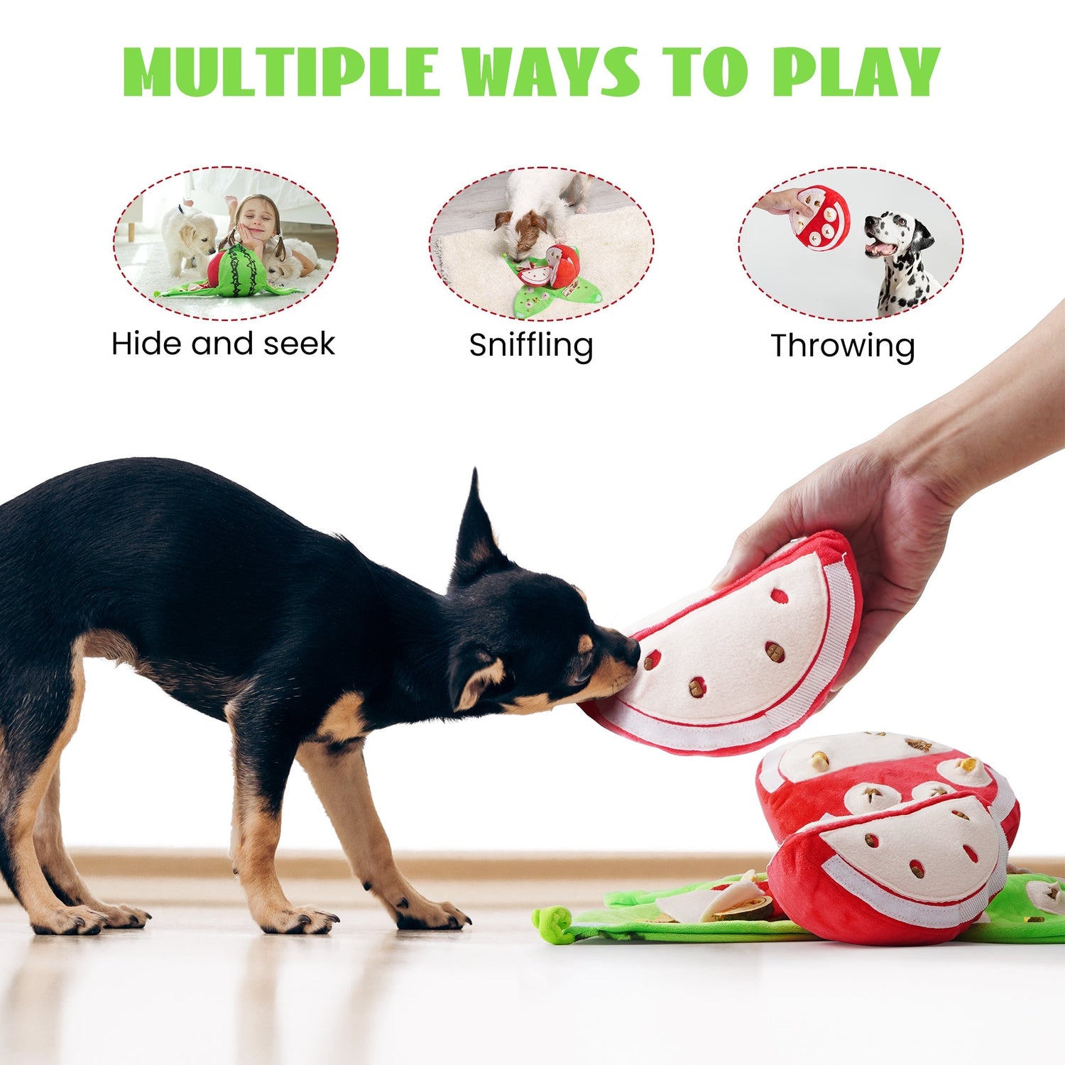 Interactive Watermelon Hide and Seek Dog Toy for Mental Stimulation & Enrichment Play