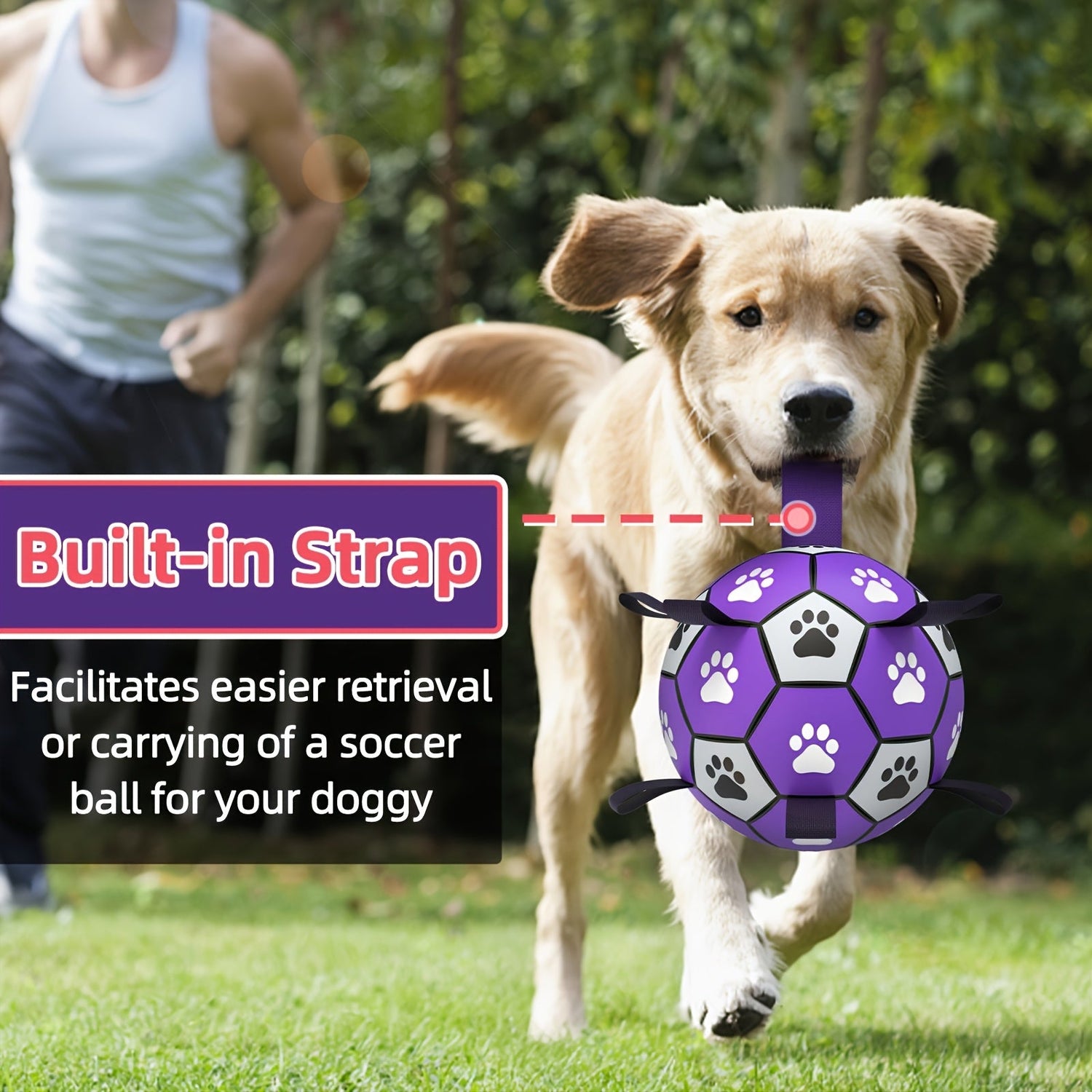 Interactive Dog Soccer Ball Toy – Durable Rubber Training Ball with Tug Straps