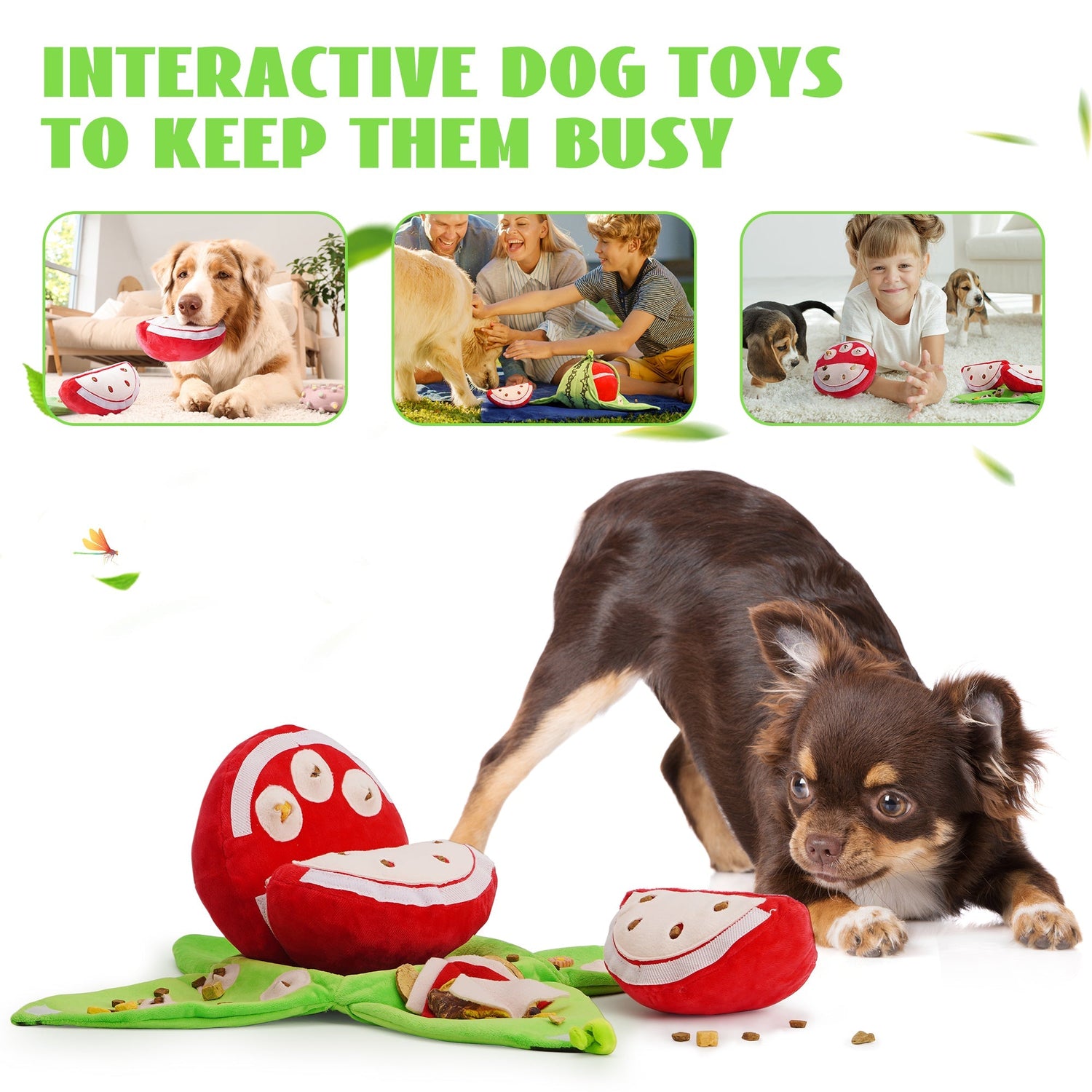 Interactive Watermelon Hide and Seek Dog Toy for Mental Stimulation & Enrichment Play