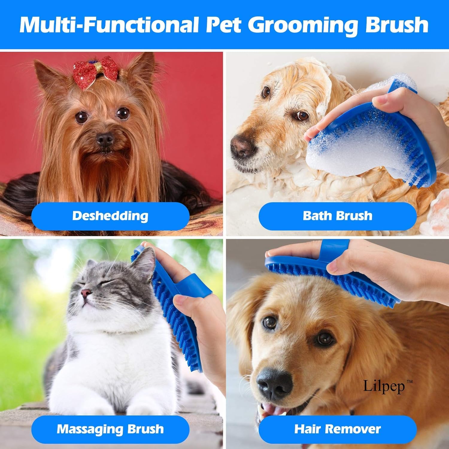 2 Pack Pet Grooming Brushes | Soft Rubber Bath & Massage Brush for Dogs and Cats
