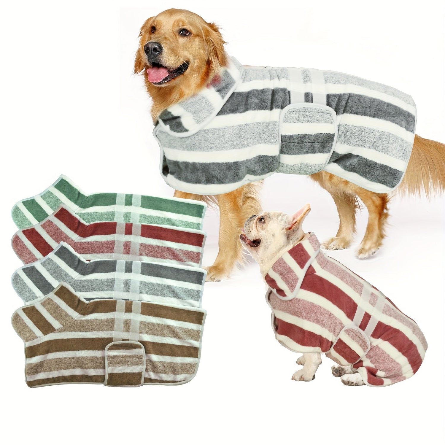 Quick Dry Dog Bathrobe Towel Coat – Super Absorbent Dog Drying Robe with Adjustable Strap