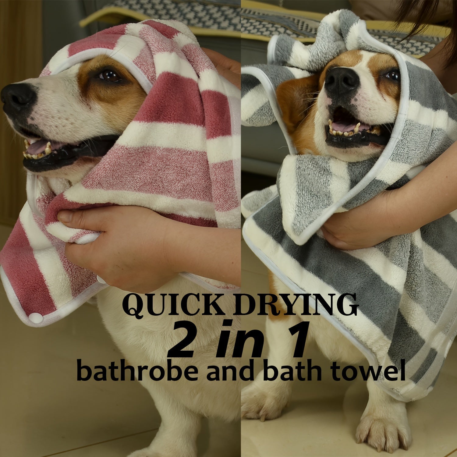 Quick Dry Dog Bathrobe Towel Coat – Super Absorbent Dog Drying Robe with Adjustable Strap
