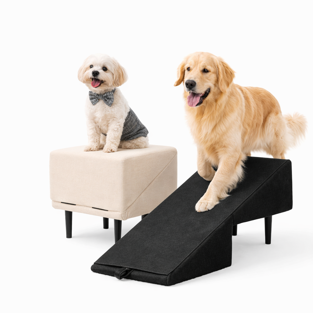 2‑in‑1 Dog Ramp & Stairs for Bed, Couch & Car – Foldable Wooden Pet Steps