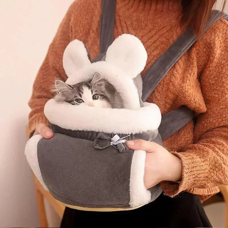 Charming Cat Plush Carrier | Foldable Velvet Travel Bag for Cats