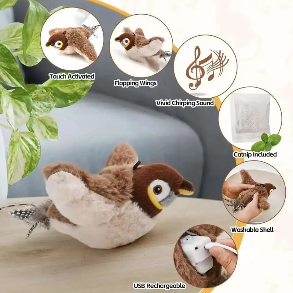 Flapping Bird Toy | Interactive Cat Toy – Catnip Chase Play