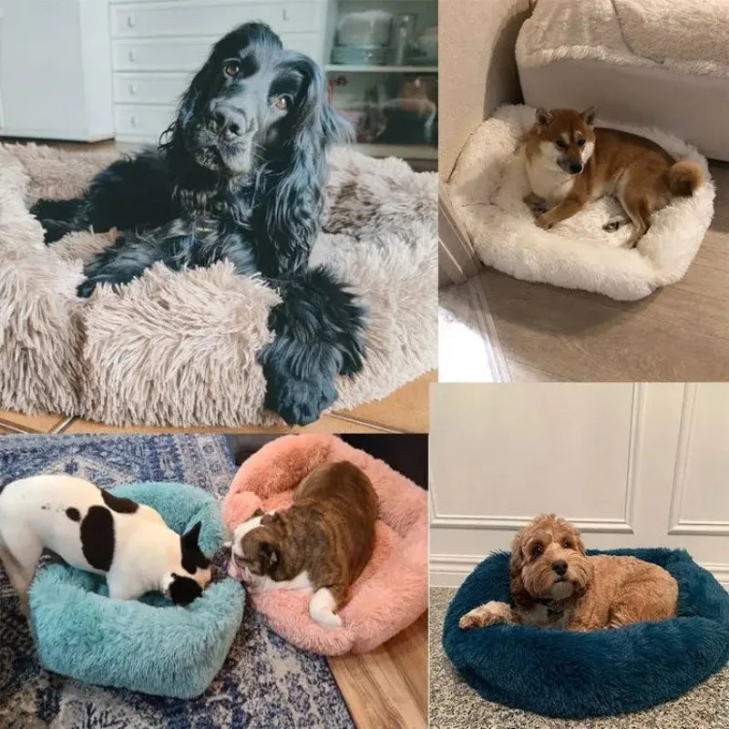 Rectangular Plush Dog Cushion Bed | Washable Calming Pet Bed