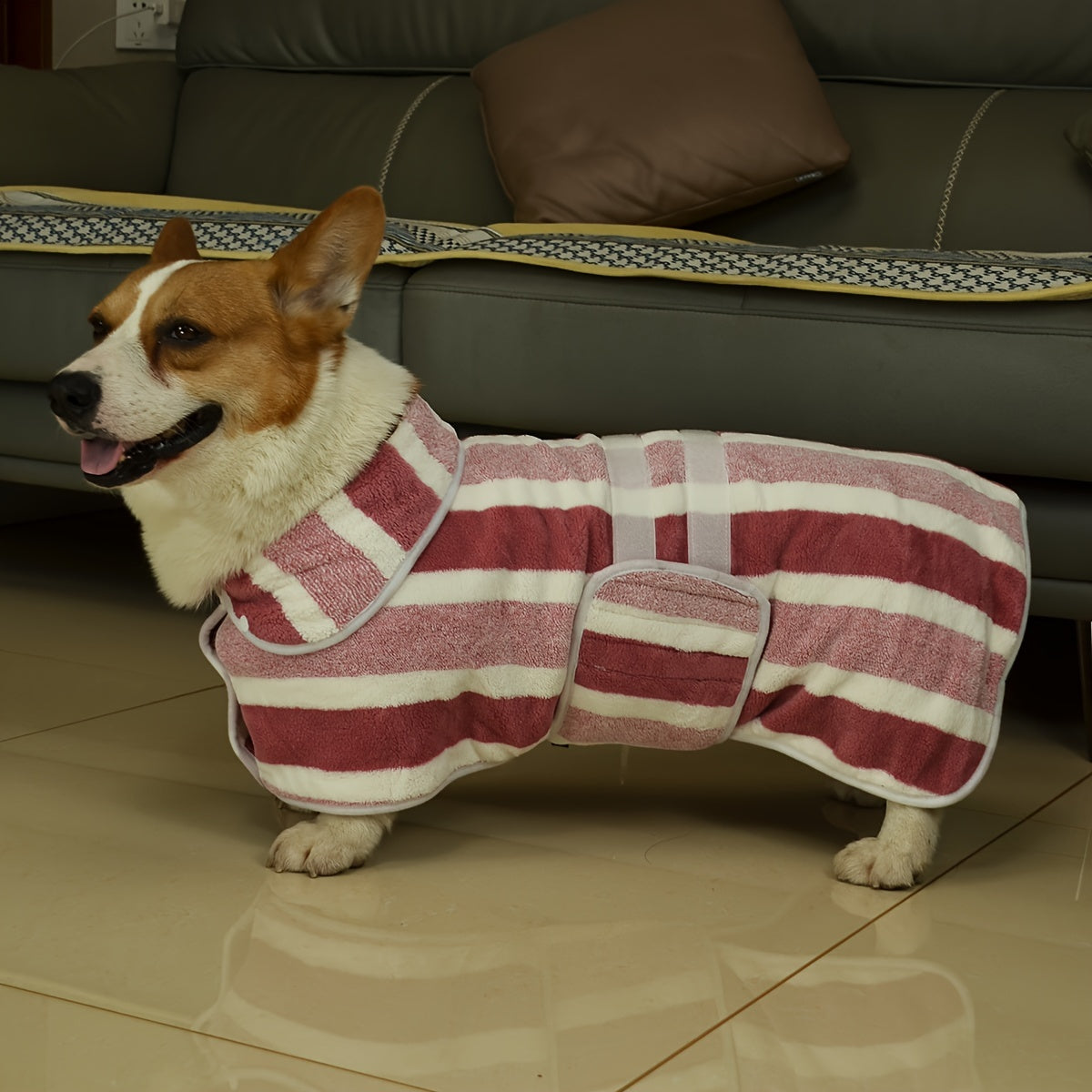Quick Dry Dog Bathrobe Towel Coat – Super Absorbent Dog Drying Robe with Adjustable Strap