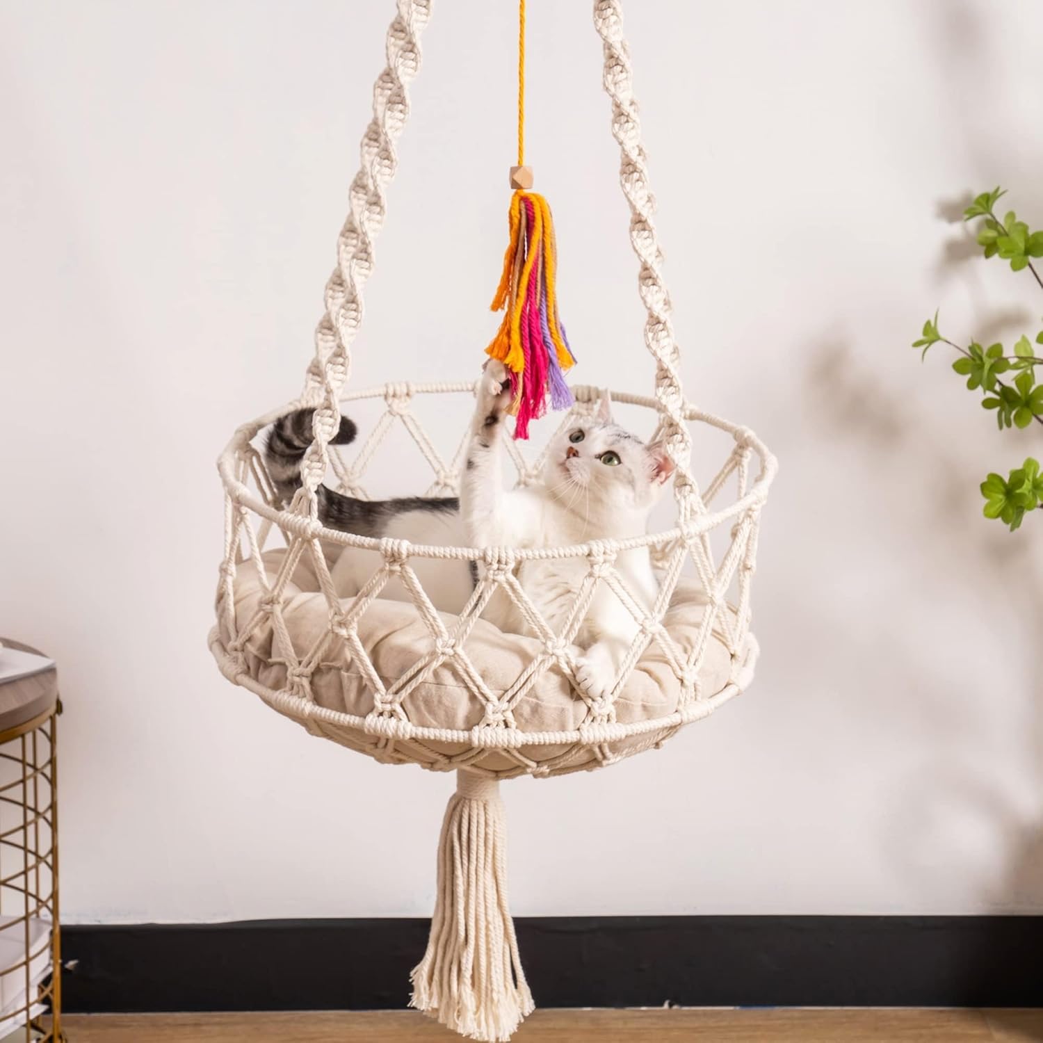 Boho Cat Hammock | Hanging Macrame Bed – Cozy Indoor Swing Rest