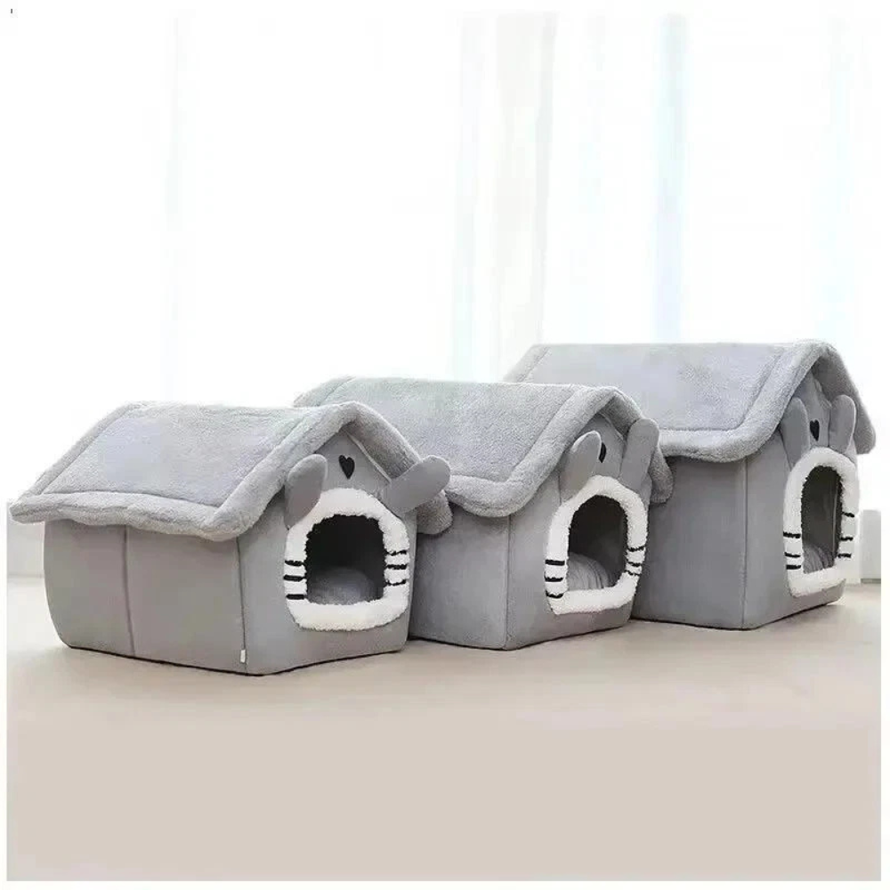 CozyCat Flannel House | Warm Indoor Cat Bed with Soft Cushion & Foldable Design