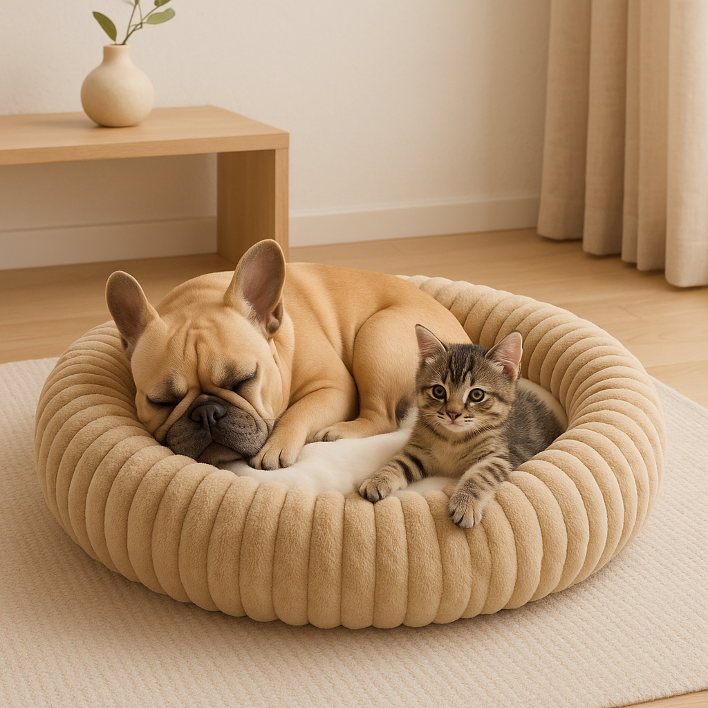 Soft Plush Round Bed for Dogs and Cats | Washable Cozy Calming Nest