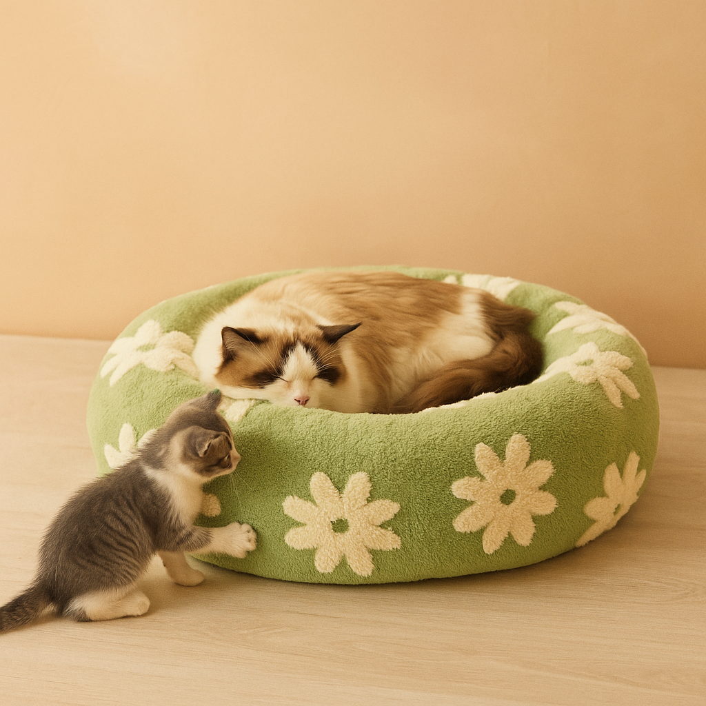 Calming Donut Cat Bed | Soft Plush Bed for Cats and Small Dogs