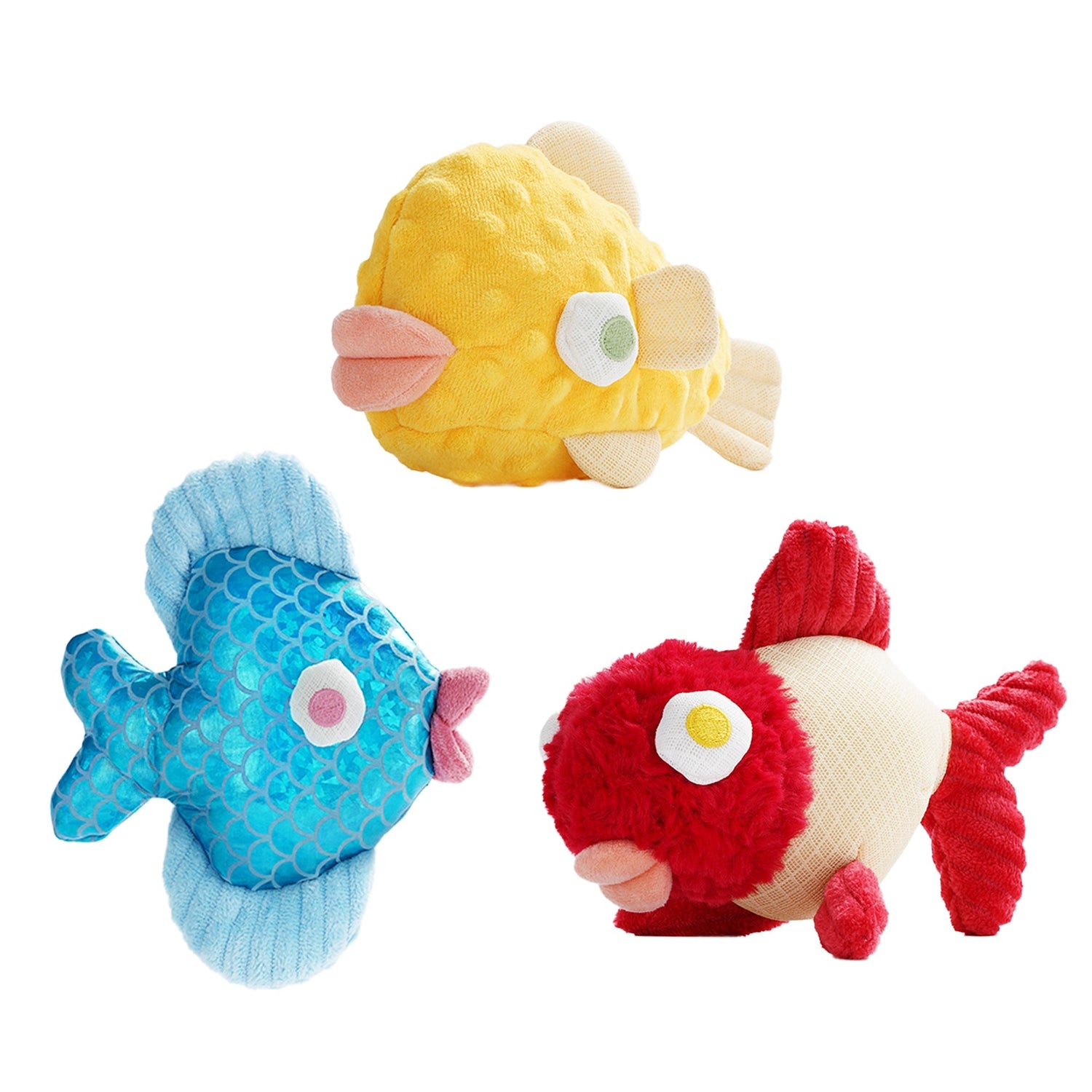 Plush Fish Dog Toys Set Squeaky Crinkle Chew Toys for Small Dogs