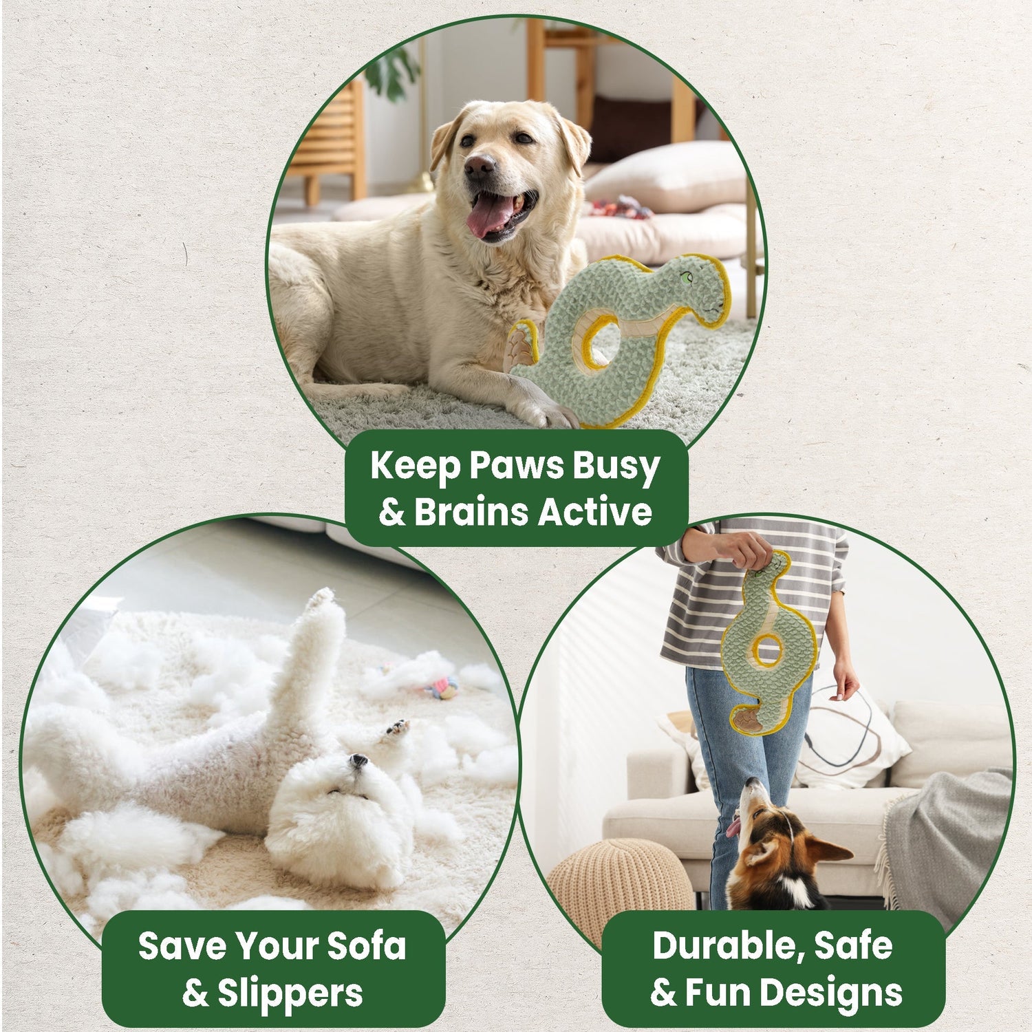 Plush Snake Ring Dog Toy for Interactive Chewing & Tug Play