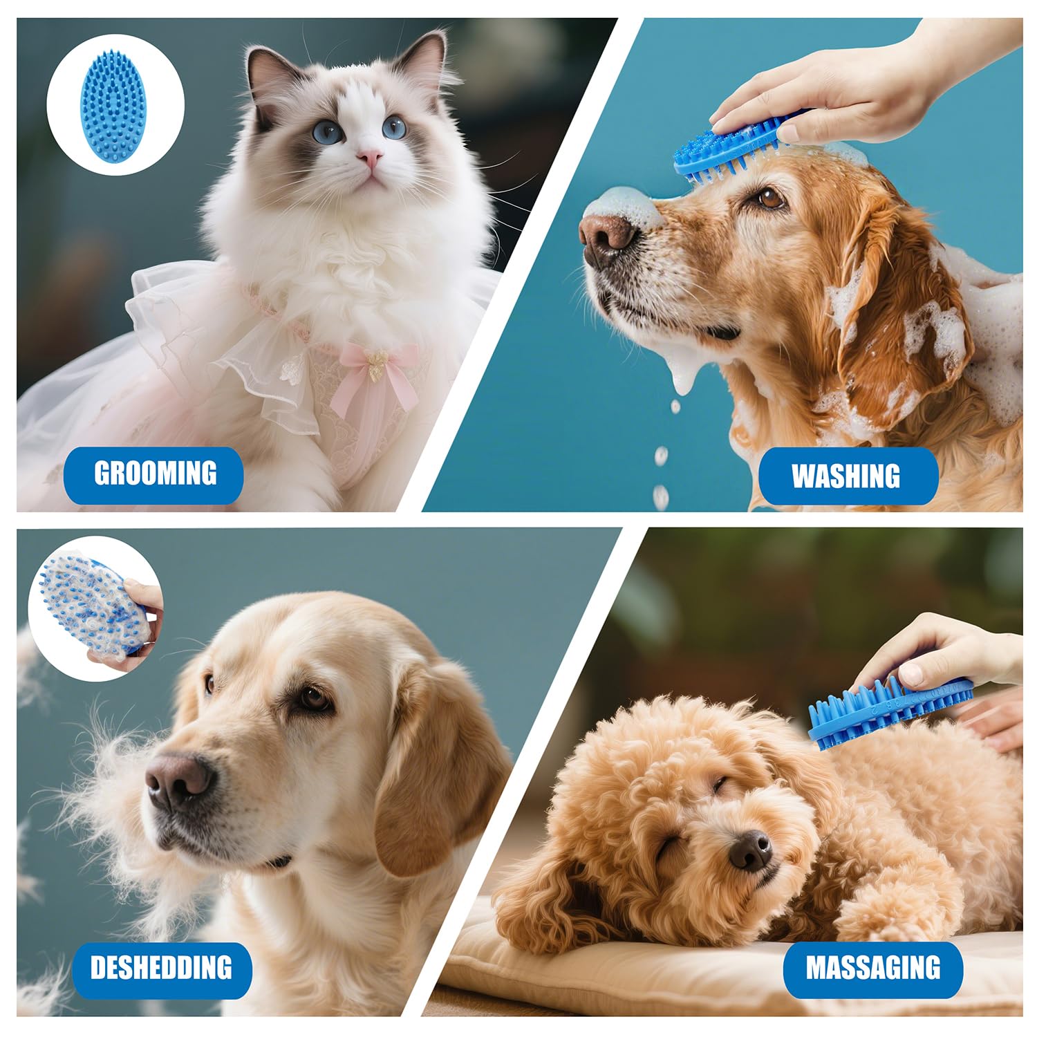 2 Pack Pet Grooming Brushes | Soft Rubber Bath & Massage Brush for Dogs and Cats