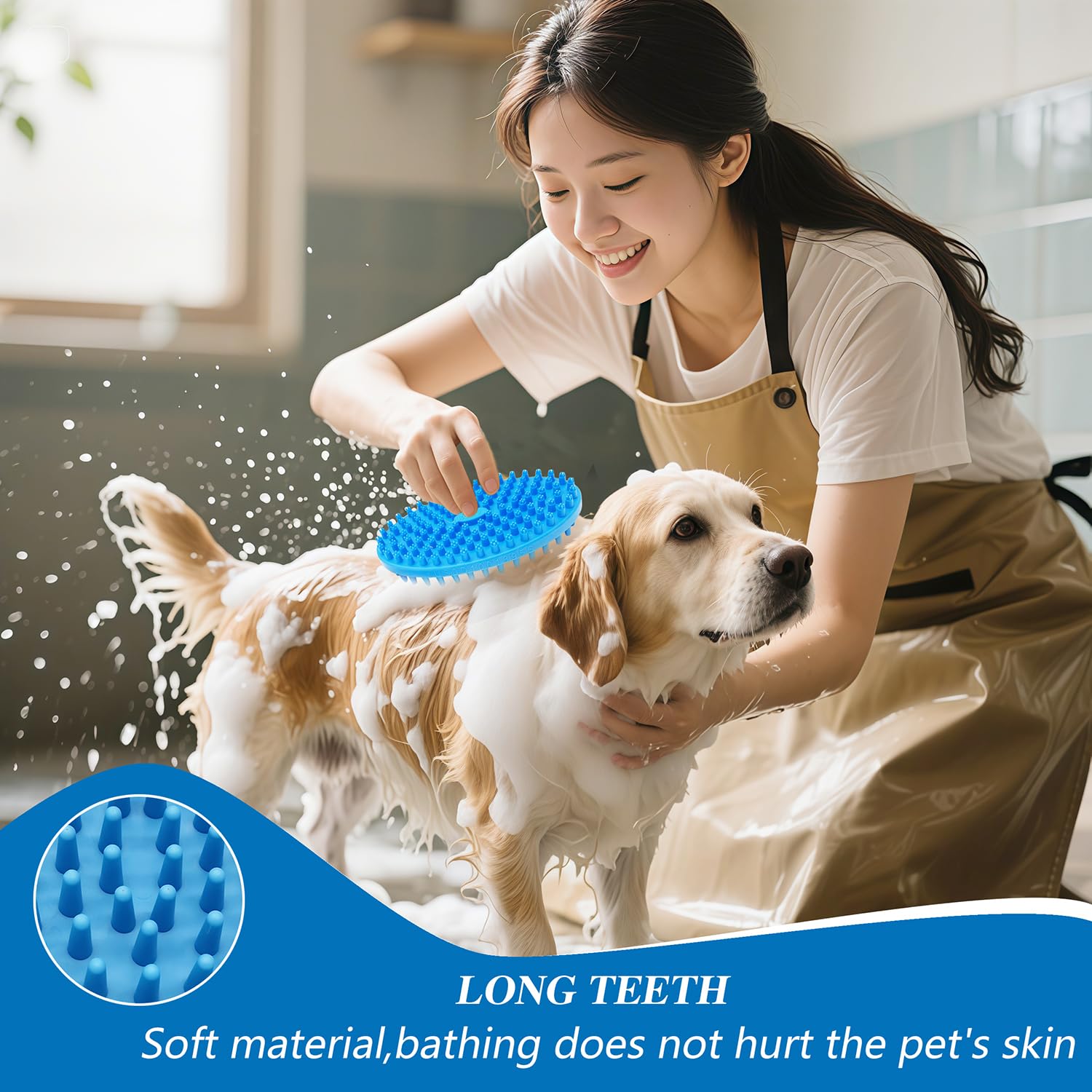 2 Pack Pet Grooming Brushes | Soft Rubber Bath & Massage Brush for Dogs and Cats