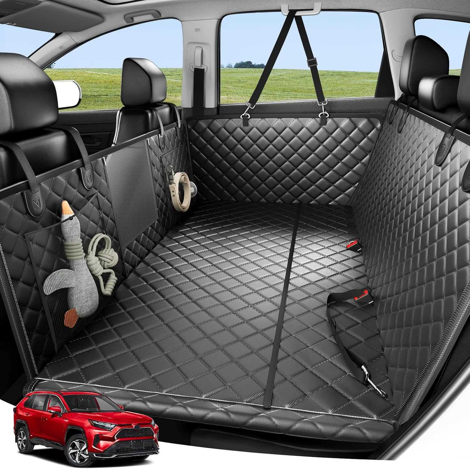 Dog Car Seat Cover - 3 Hard Panels, Waterproof, Backseat Extender, Large Dogs