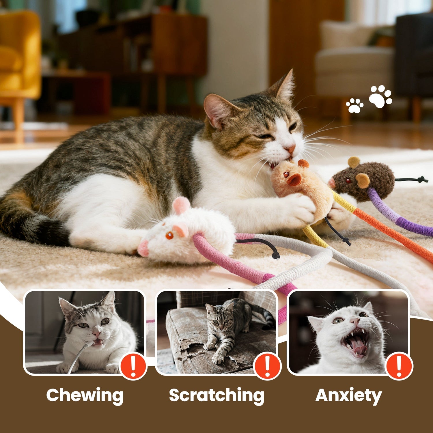 Cat Chew Rope Toys with Catnip Mice Interactive Teething Toy Set