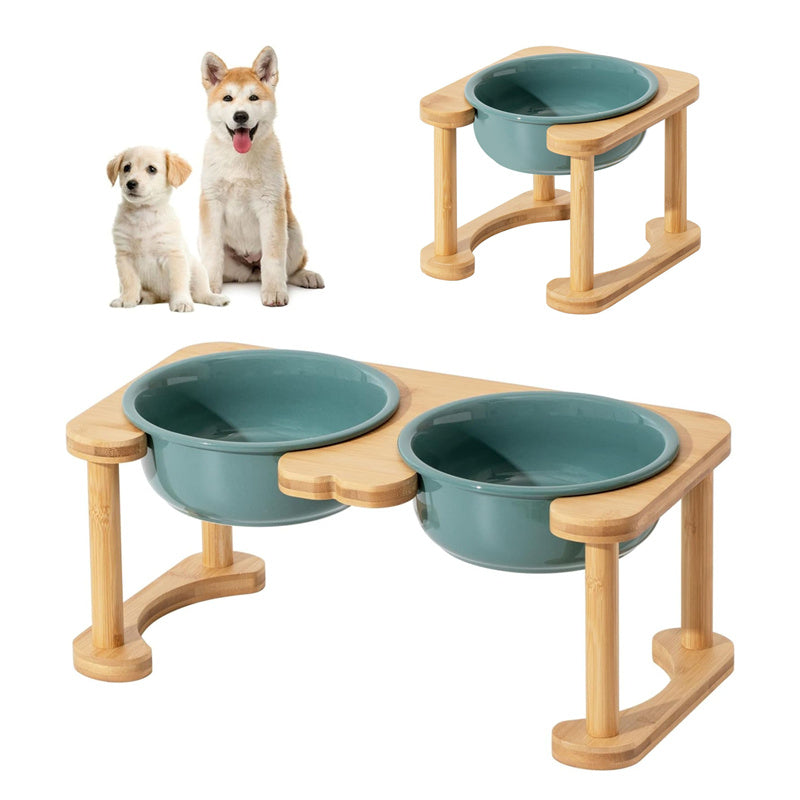 Elevated Dog Bowls with Bamboo Stand – Raised Food & Water Bowls for Dogs