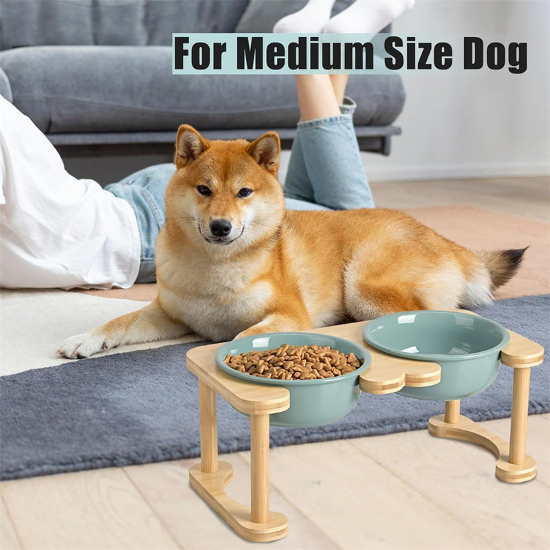 Elevated Dog Bowls with Bamboo Stand – Raised Food & Water Bowls for Dogs