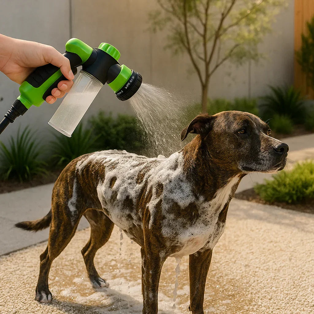 Dog Shower Sprayer with Soap Dispenser | 8 Water Modes & Adjustable Pressure
