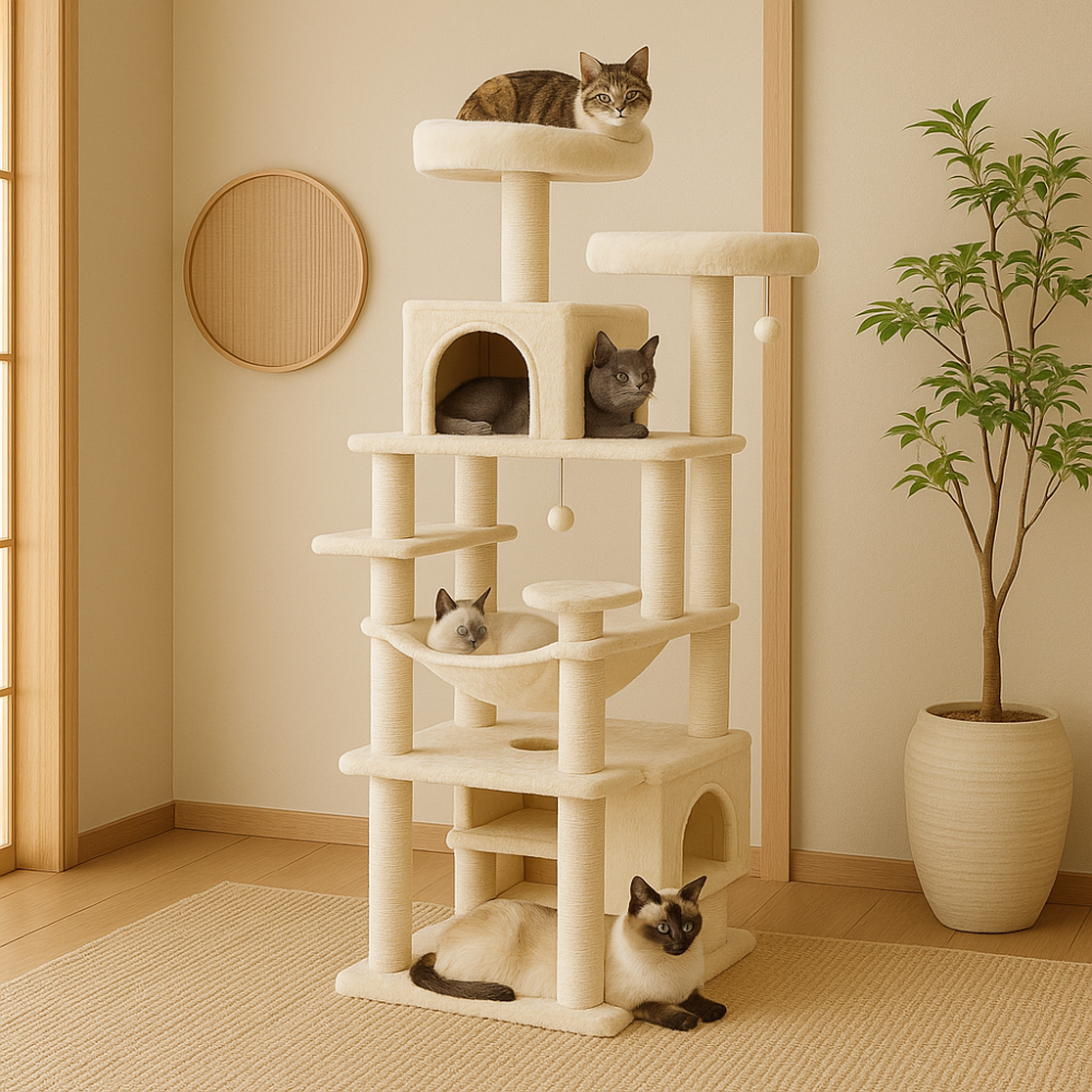 Modern Cat Tower with Scratching Posts | Luxury Multi-Level Cat Tree