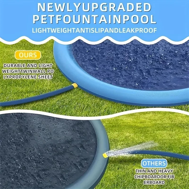 Large Dog Splash Pad Pool – Outdoor Inflatable Dog Pool & Sprinkler Mat for Summer Cooling