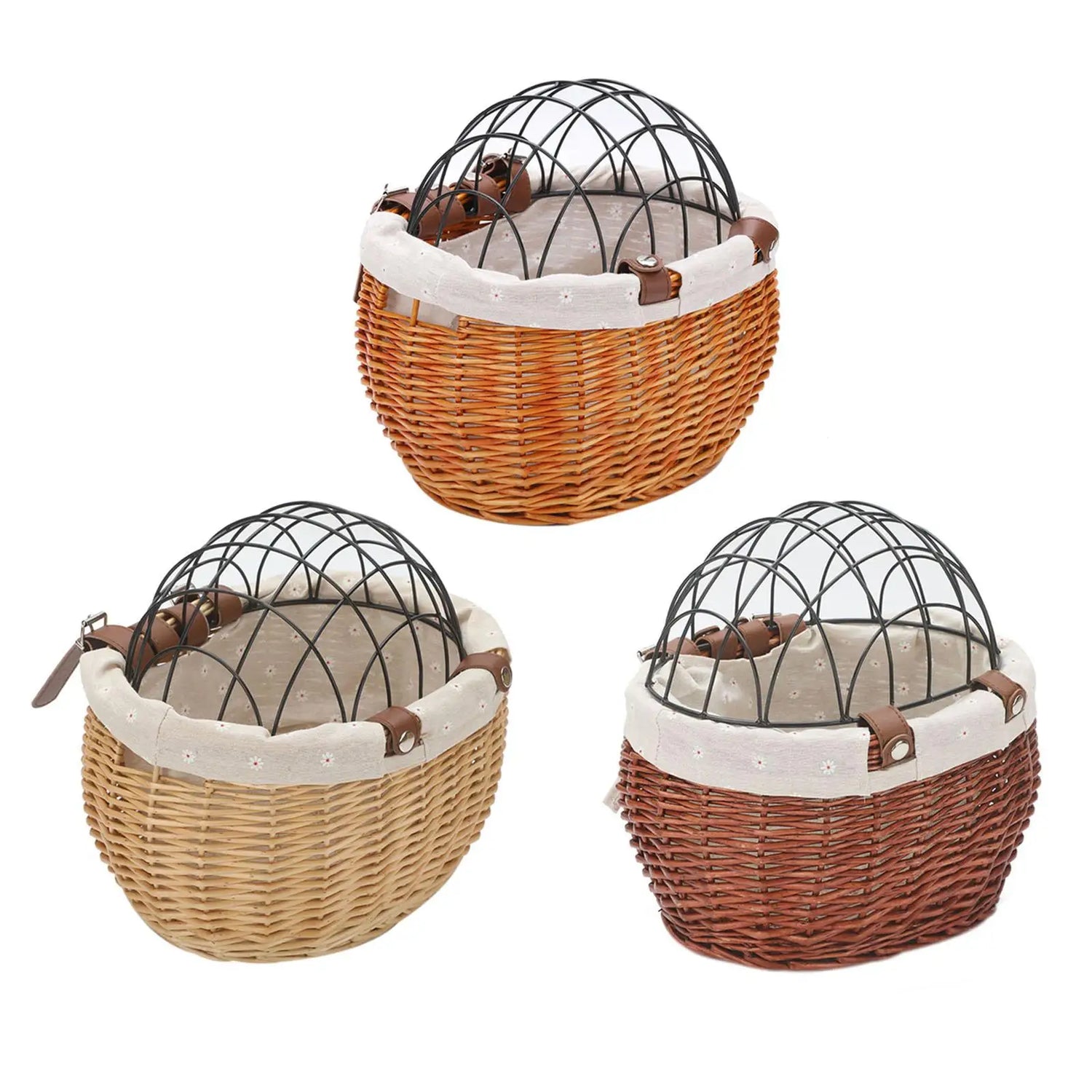 Front Dog Bike Basket | Handwoven Rattan Pet Carrier with Safety Lid