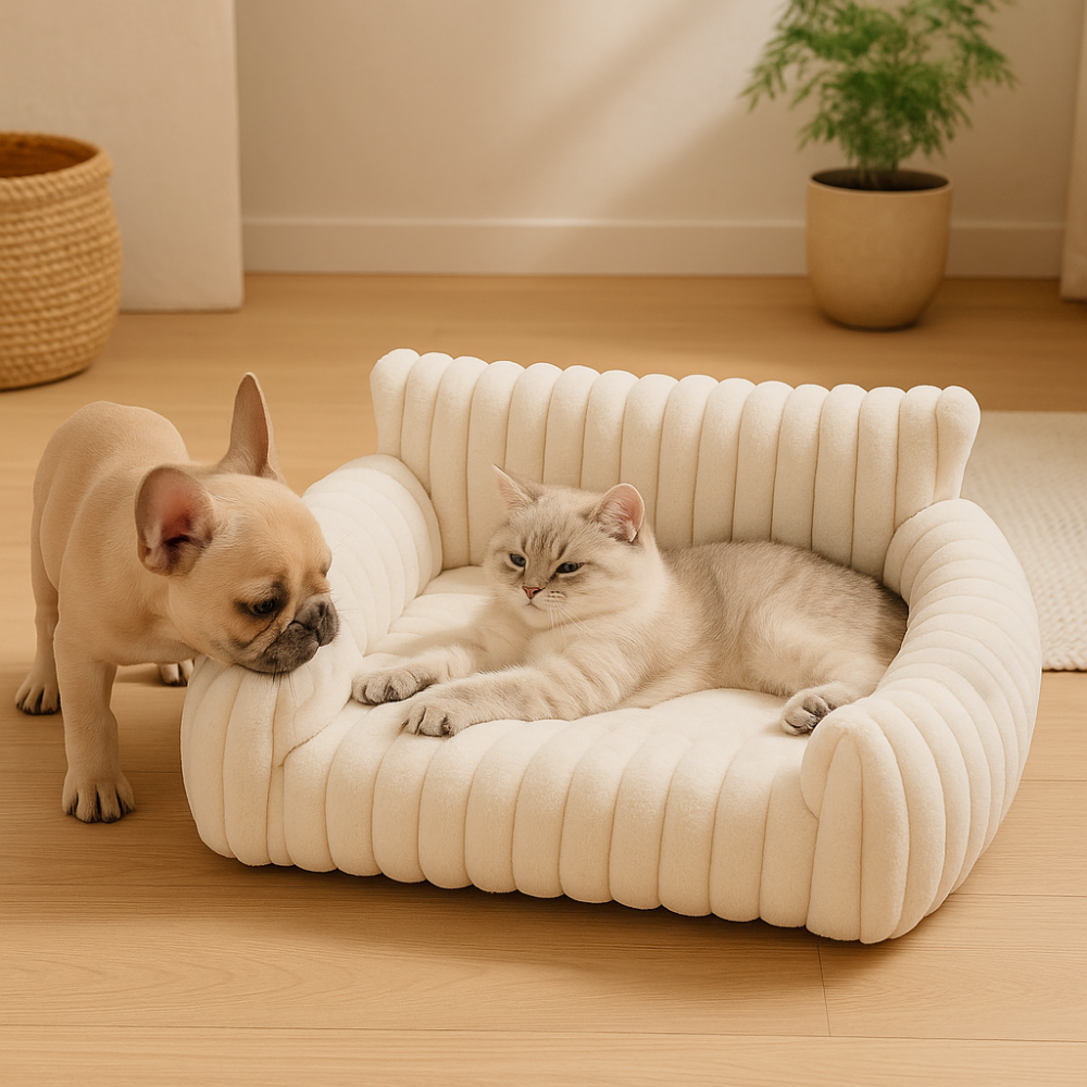 SnugHaven Pet Sofa Bed | Plush Washable Cat & Dog Bed with Supportive Bolsters