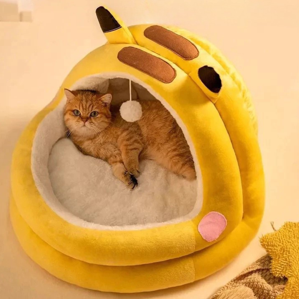 Cat Cave Bed | Warm Yurt-Style Hideaway with Soft Cushion